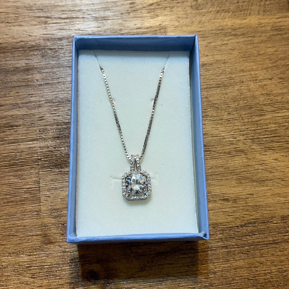 Sterling Silver Square CZ Pendant - Picture 2 of 5